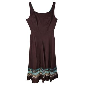 Coldwater Creek Brown Linen Blend Border Print Sleeveless Dress 6P